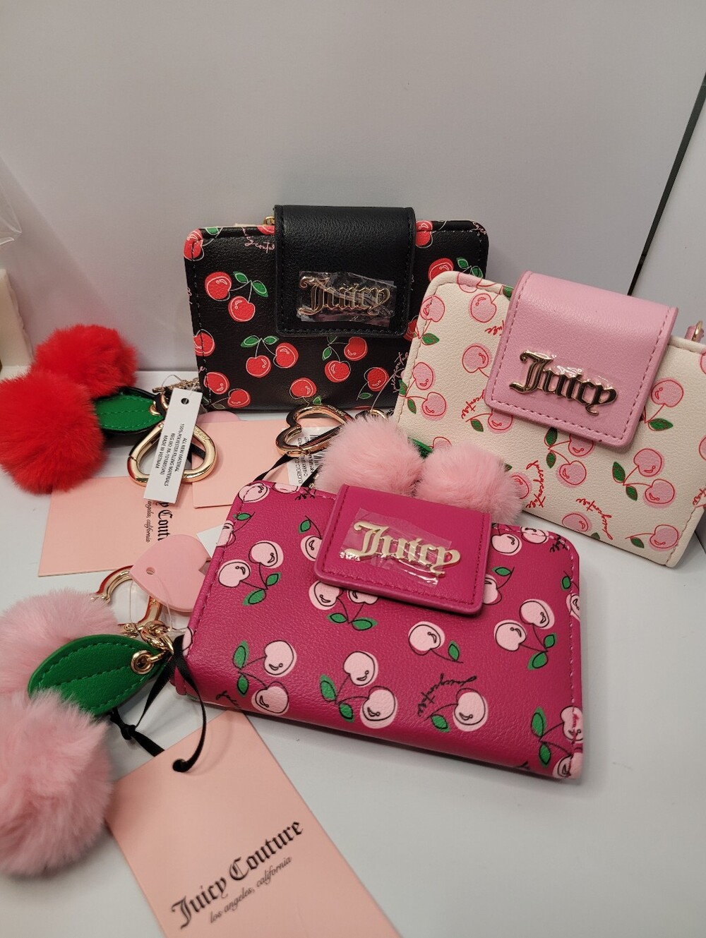 👉✨️Juicy Couture Cherry  Girl Print Wallet - Pink/purple/black Set Of 3